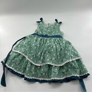 Charming Green And Blue Floral Kids Dress